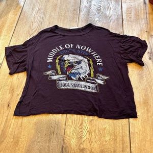 Burgundy stretchy mid waist crop tee size medium